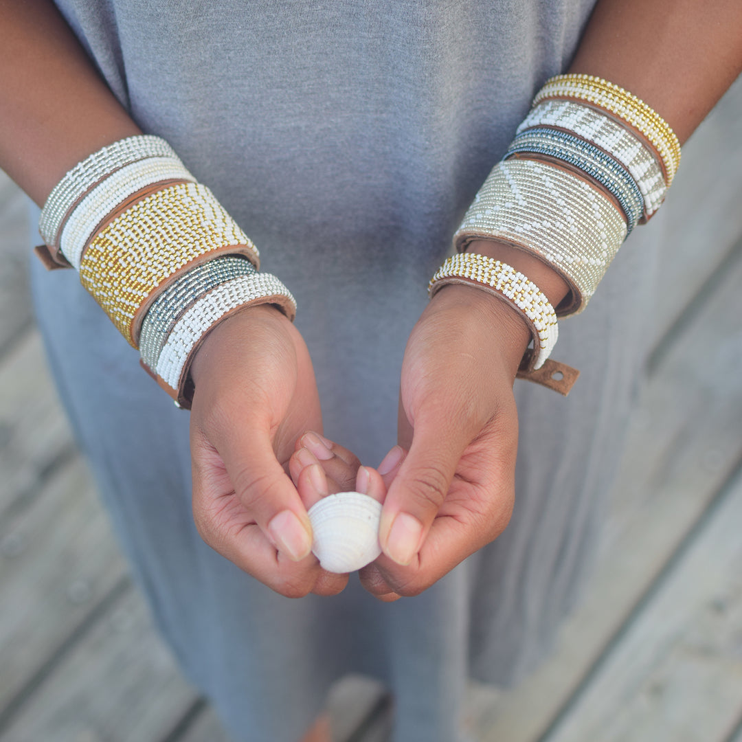 Medium Beaded Leather Cuff