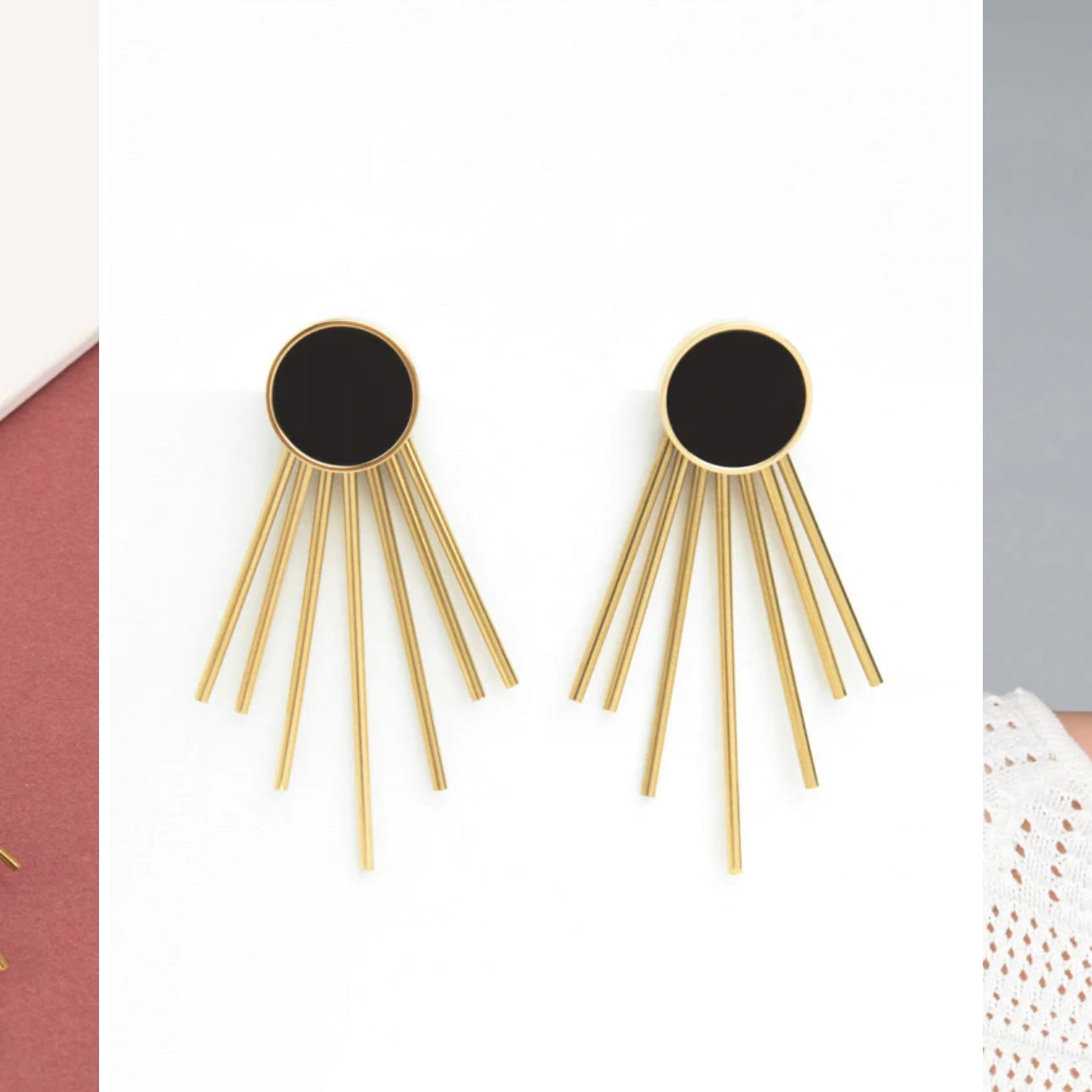 Caroline Stud & Fringe Earrings - Midnight