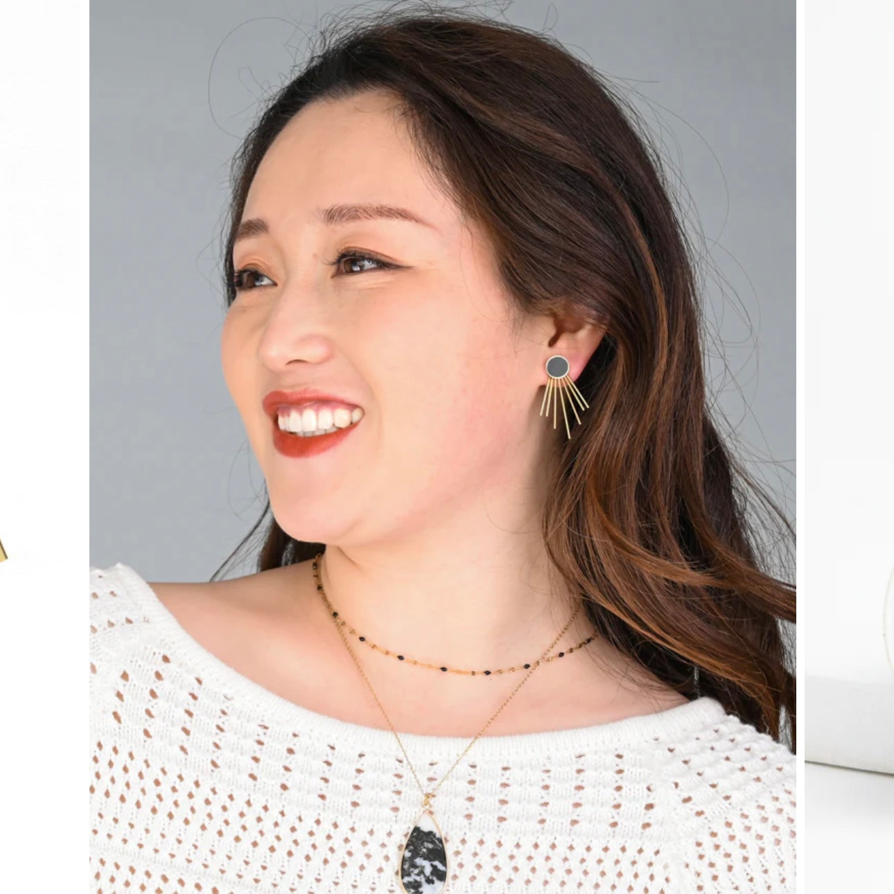 Caroline Stud & Fringe Earrings - Midnight