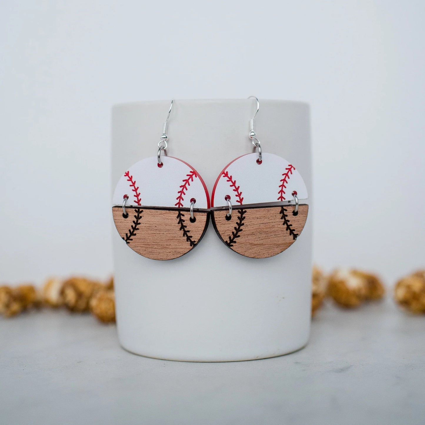 Baseball Split Wood Earrings
