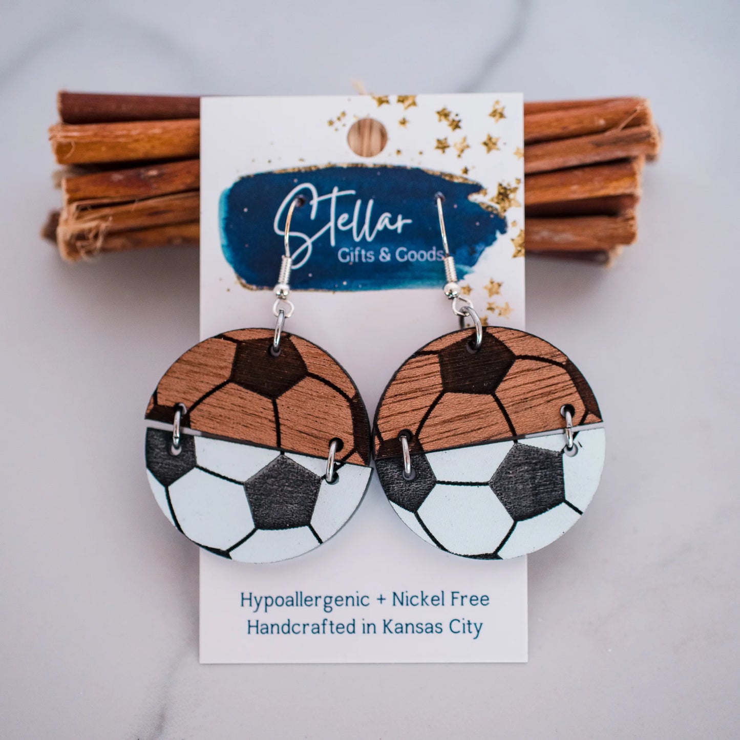 Soccer Split Wood Earrings