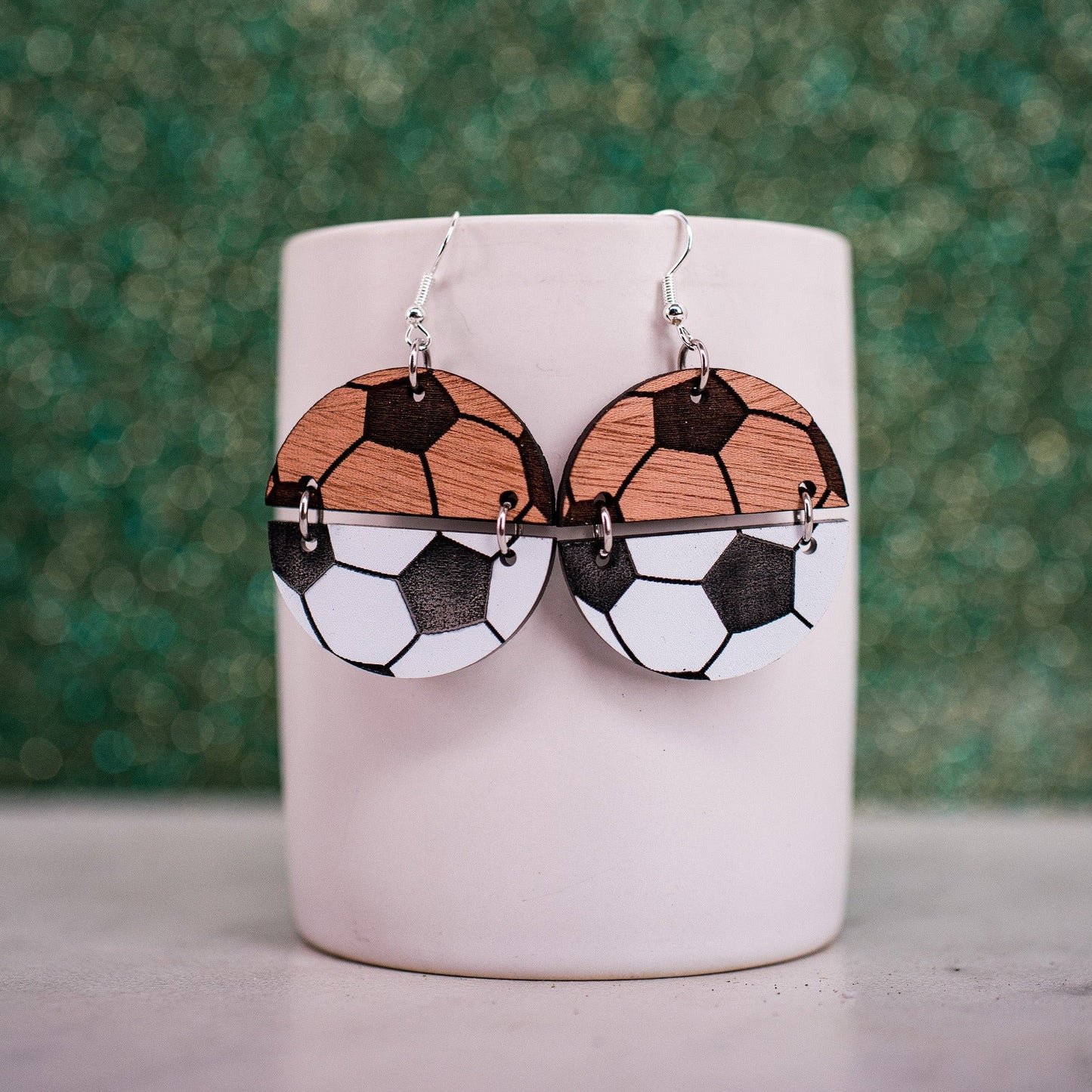 Soccer Split Wood Earrings
