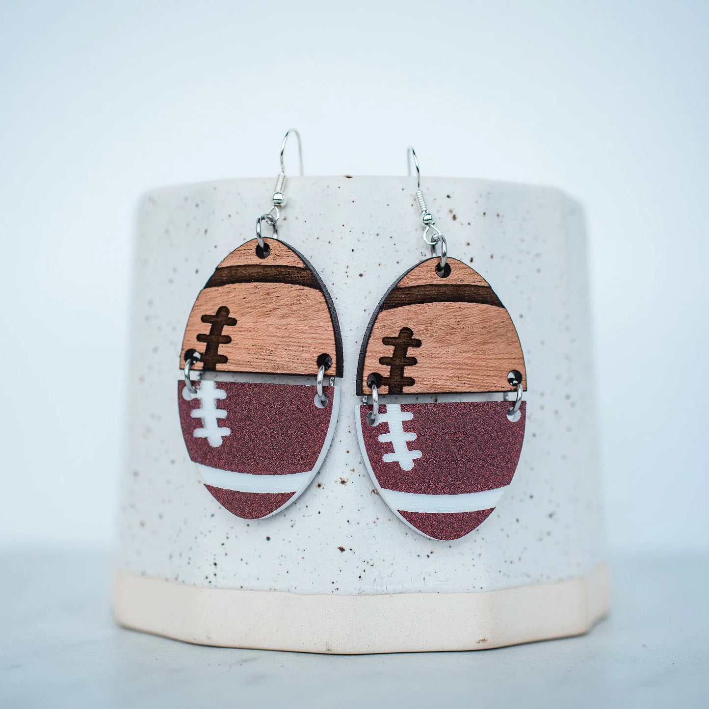 Football Split Wood Earrings