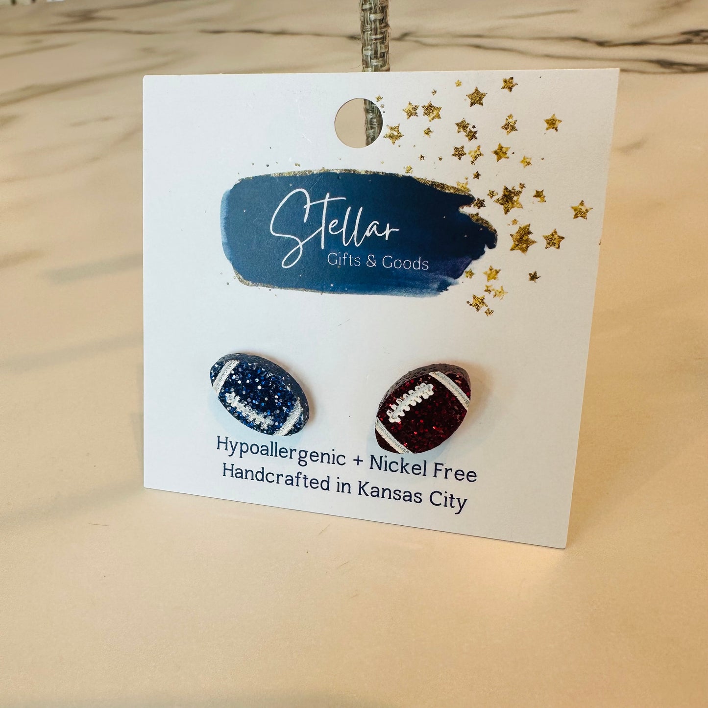 Red & Blue Glitter Football Earrings