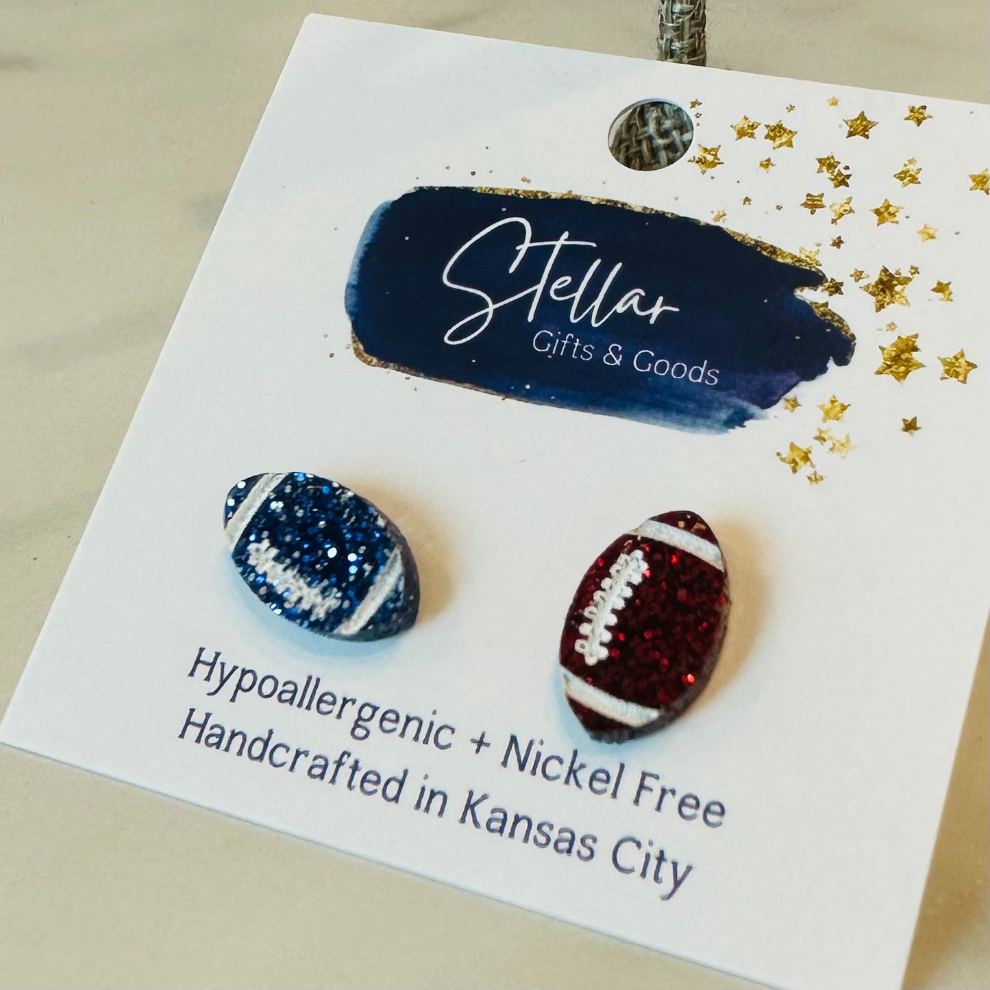Red & Blue Glitter Football Earrings