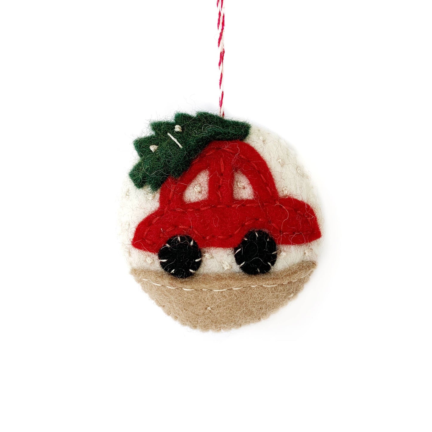 Car with Tree Felt Wool Ornament