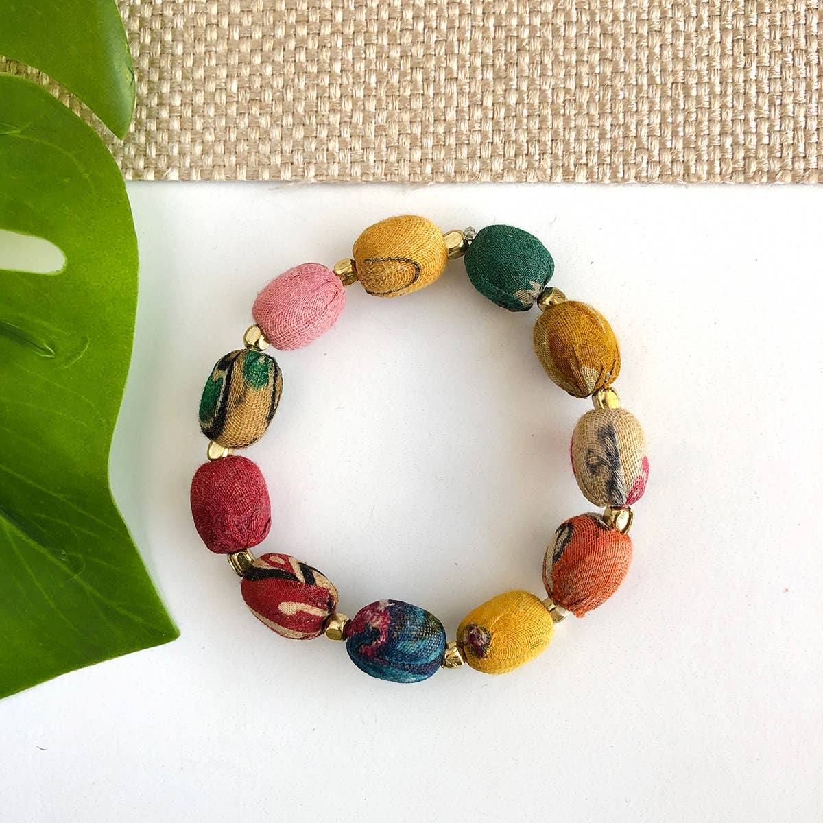 Kantha Oval Beaded Bracelet
