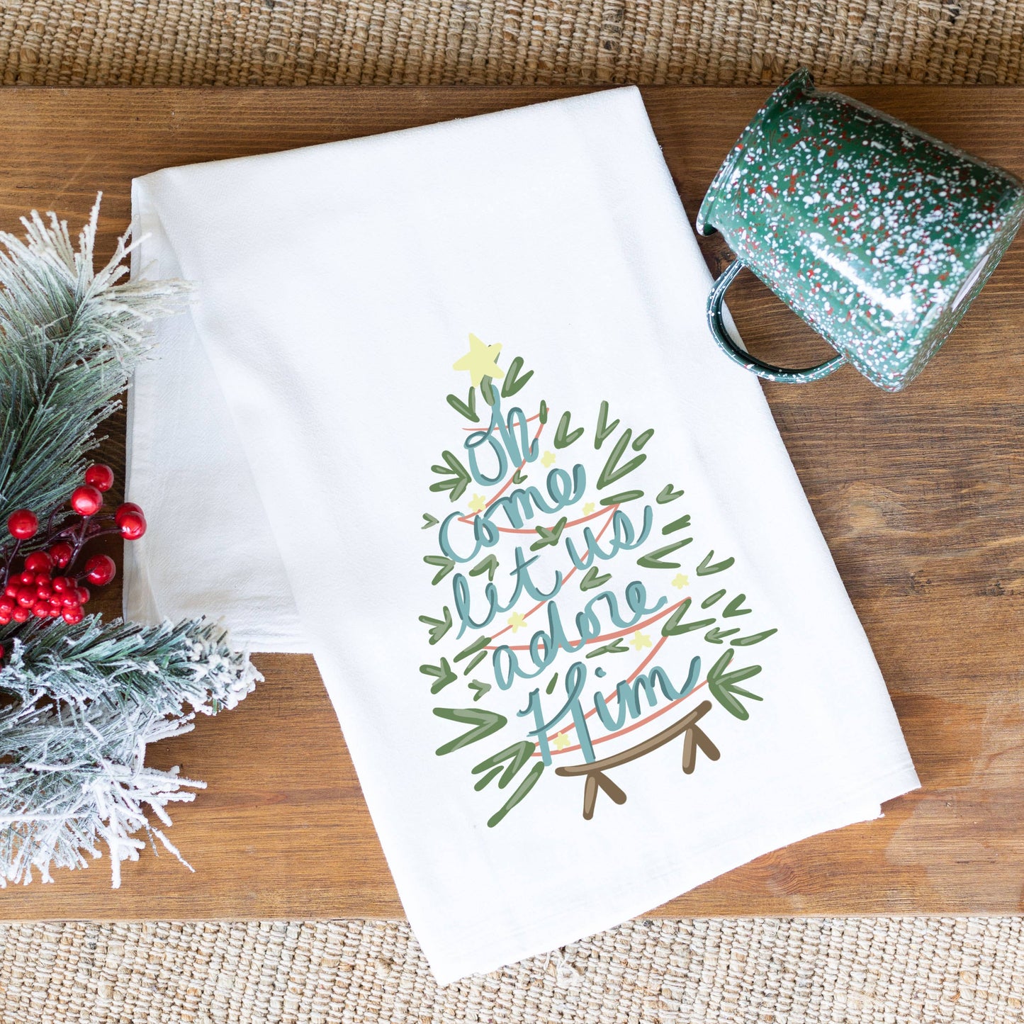 Let Us Adore Him Tea Towel