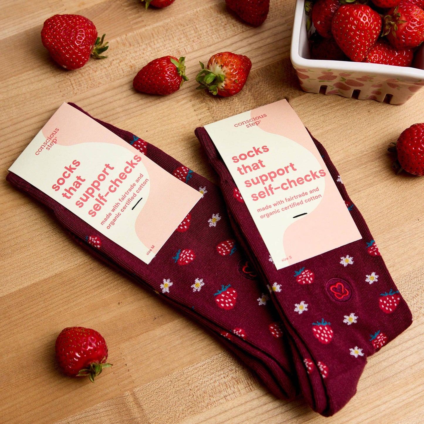 Socks that Support Self-Checks (Maroon Strawberries): Small