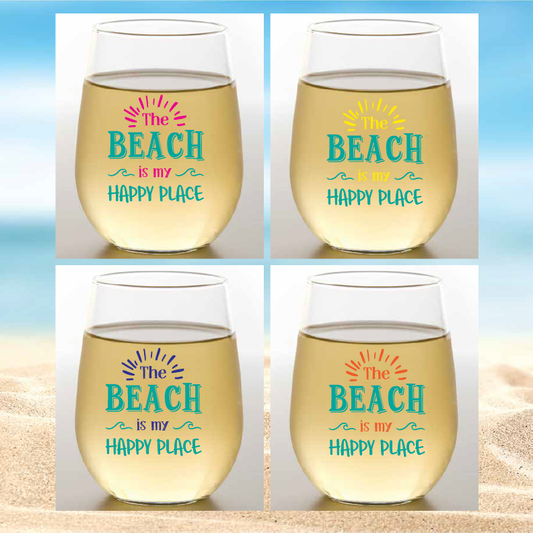 The Beach Is My Happy Place Shatterproof Wine Glasses