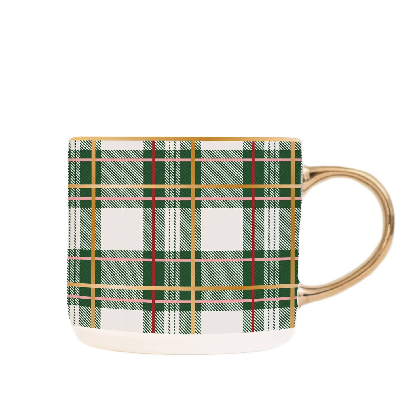 Green Plaid Bone China Coffee Mug 17oz