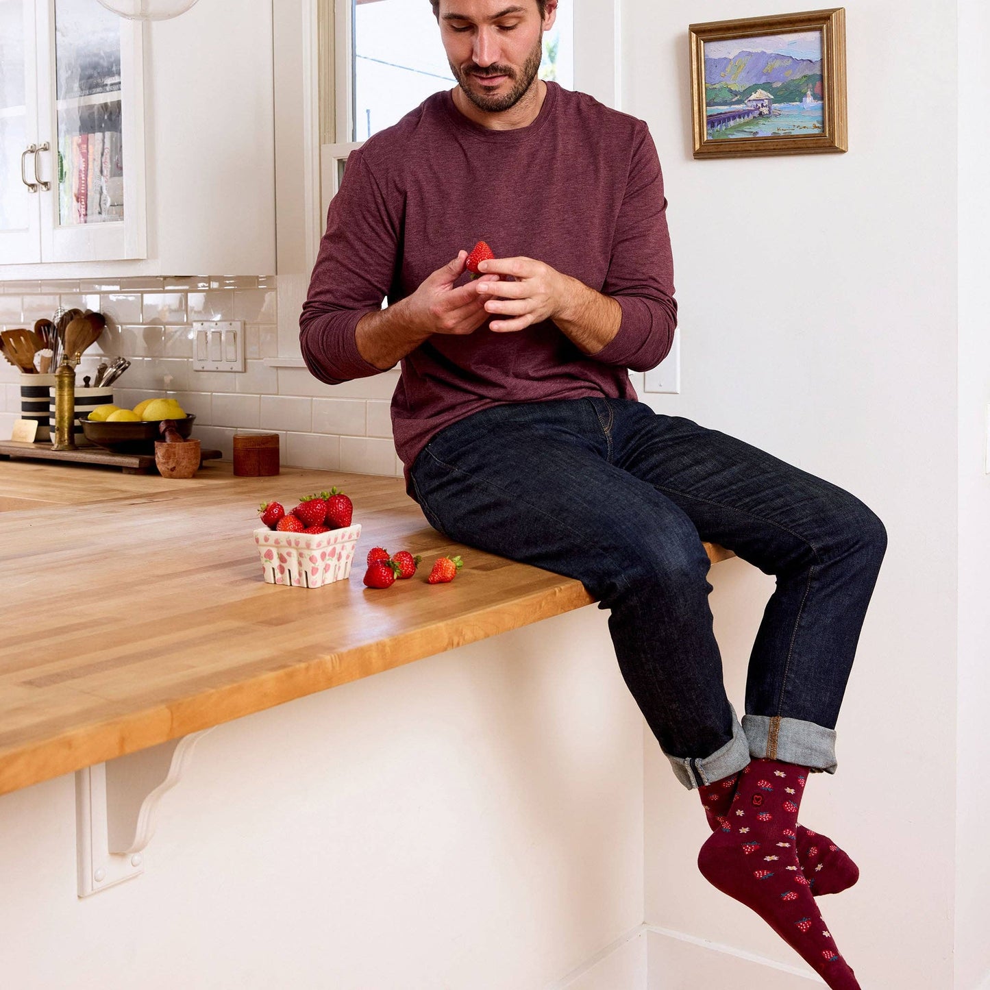 Socks that Support Self-Checks (Maroon Strawberries): Small