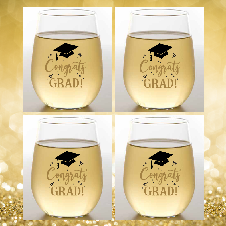 Congrats Grad 4 Pack Shatterproof Wine Glasses