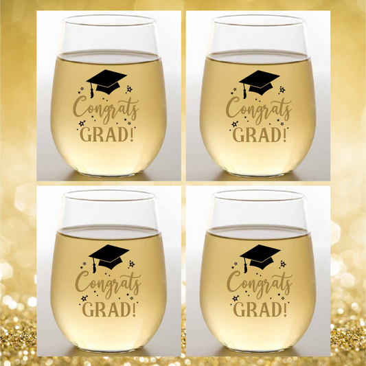 Congrats Grad 4 Pack Shatterproof Wine Glasses