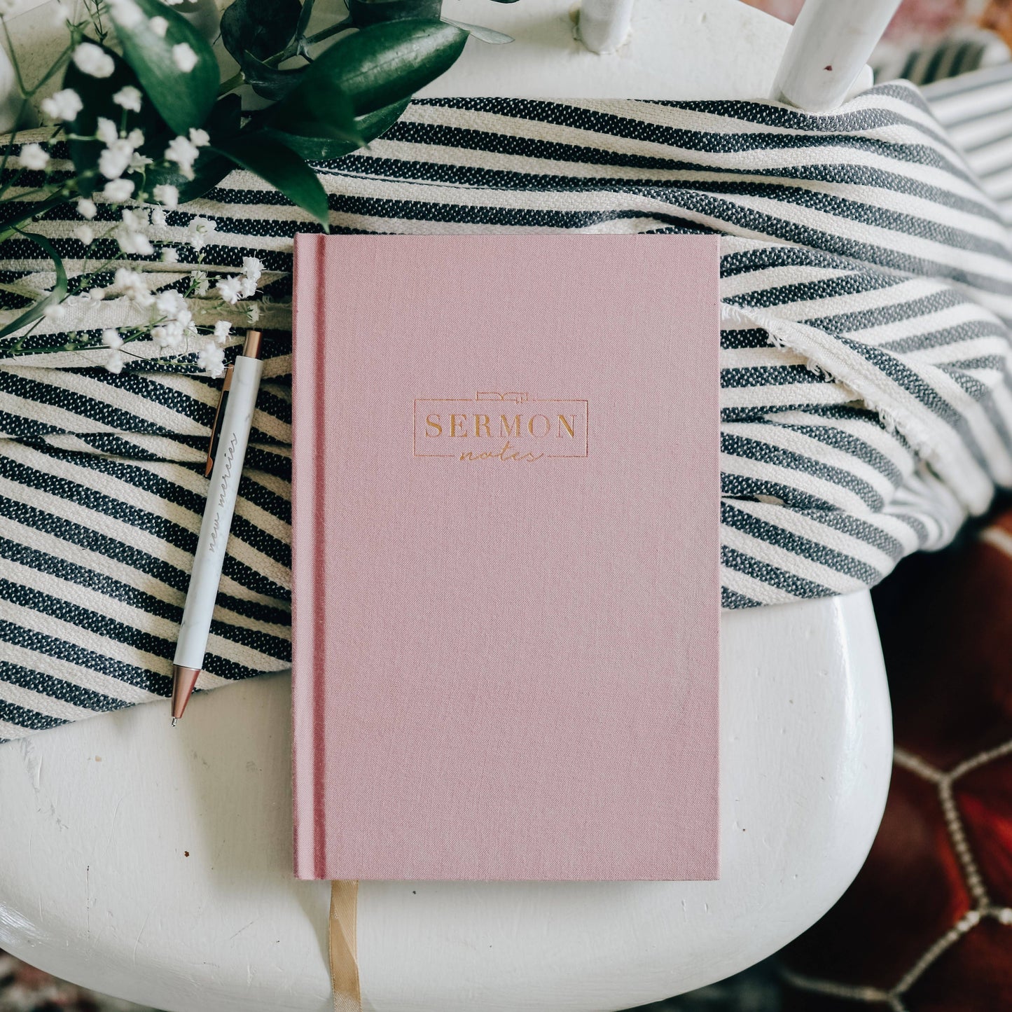 Pink Linen Sermon Notes Journal