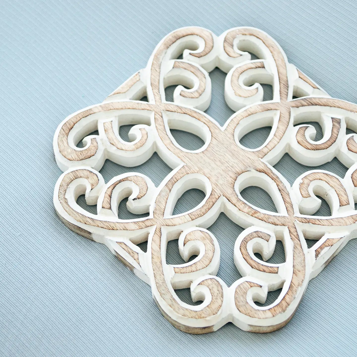 White Scroll Trivet Wooden