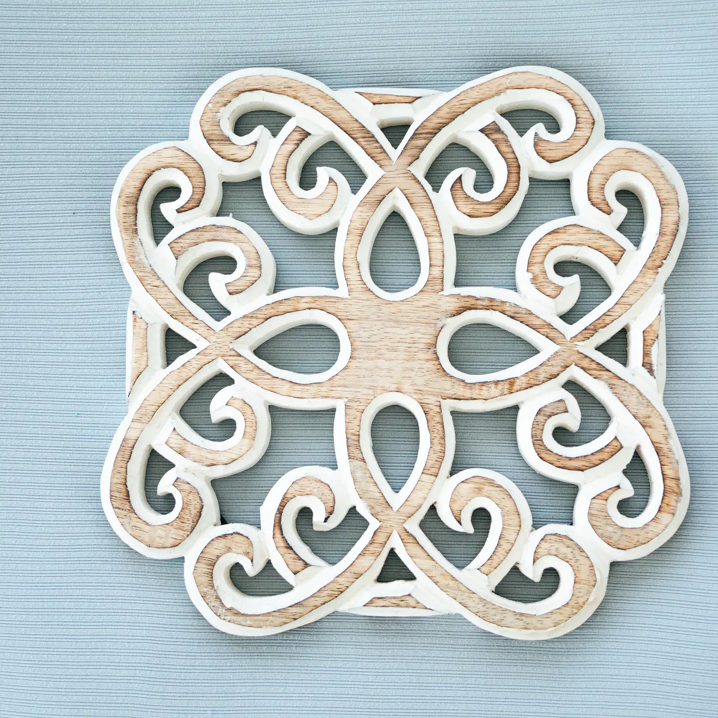 White Scroll Trivet Wooden