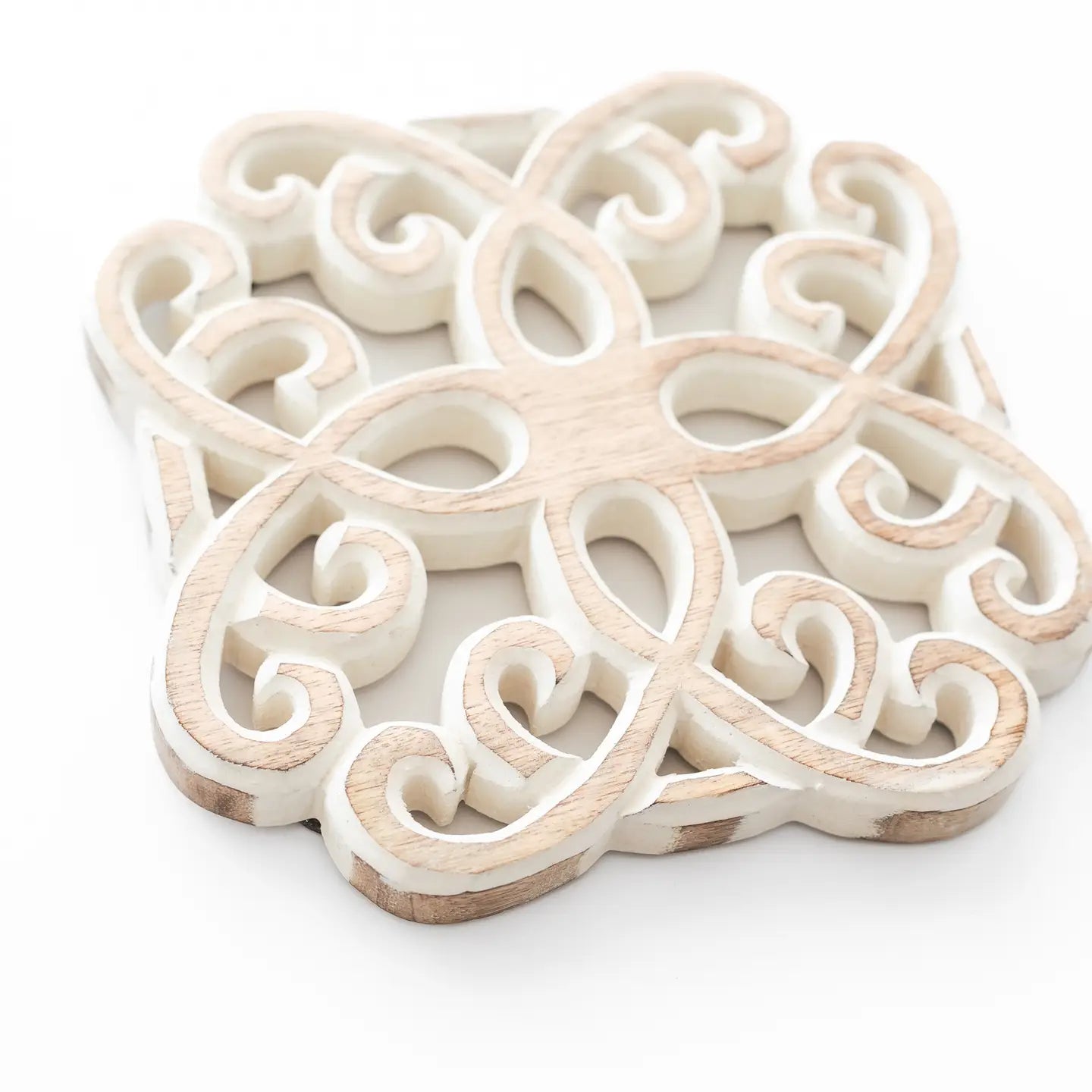 White Scroll Trivet Wooden