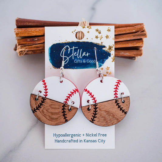 Baseball Split Wood Earrings