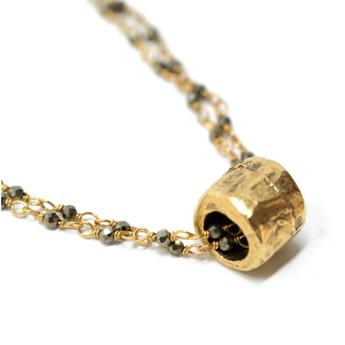 Small Gold Barrel Pyrite Necklace