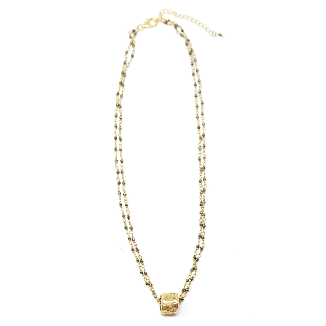 Small Gold Barrel Pyrite Necklace