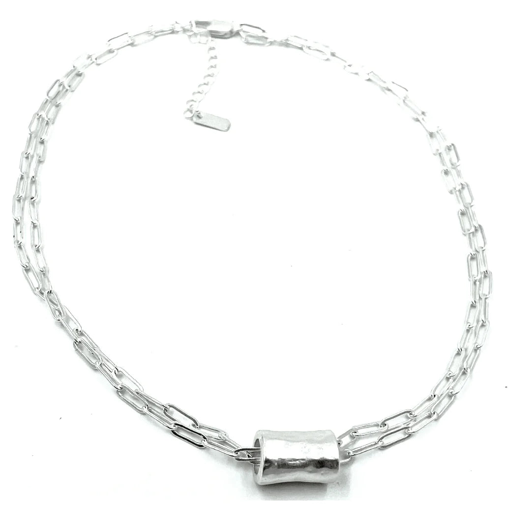 Silver Barrel Paperclip Necklace