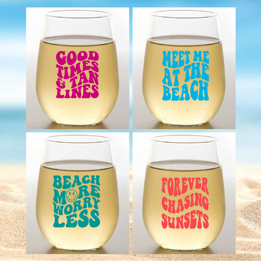 Retro Beach Shatterproof Wine Glasses- 2 Pack