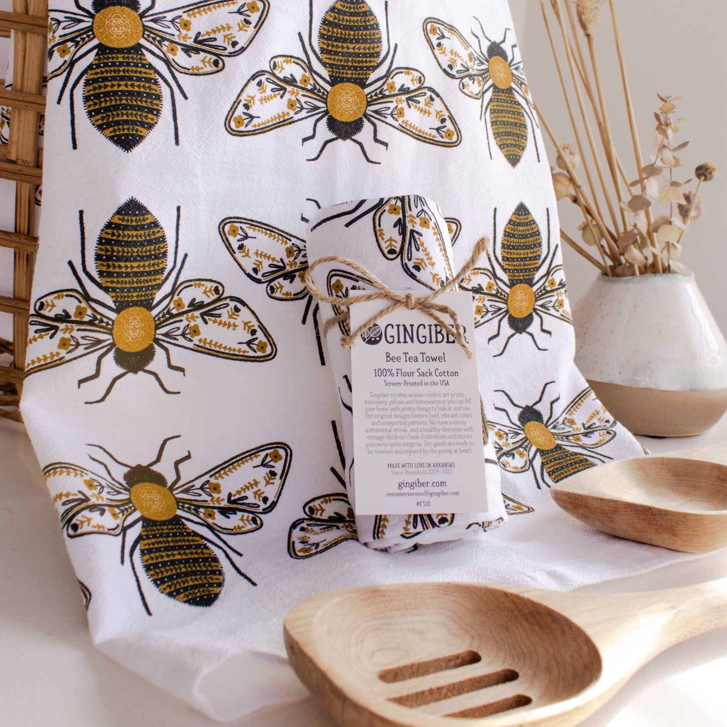 Bee print cotton tea towel