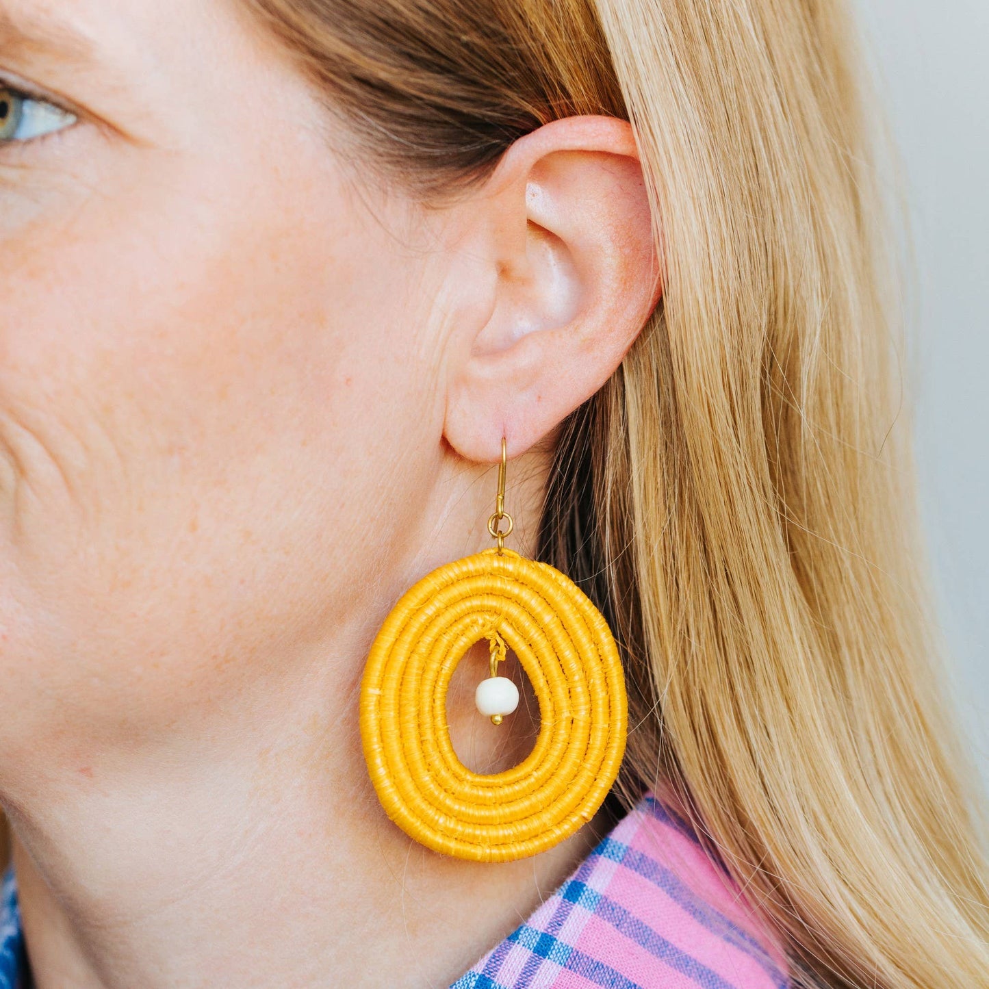 bright yellow handwoven earrings