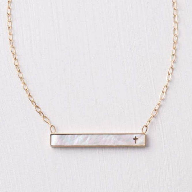 mother of pearl cross bar necklace