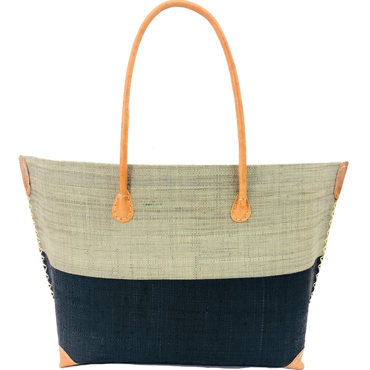 Two tone woven bag with leather detail