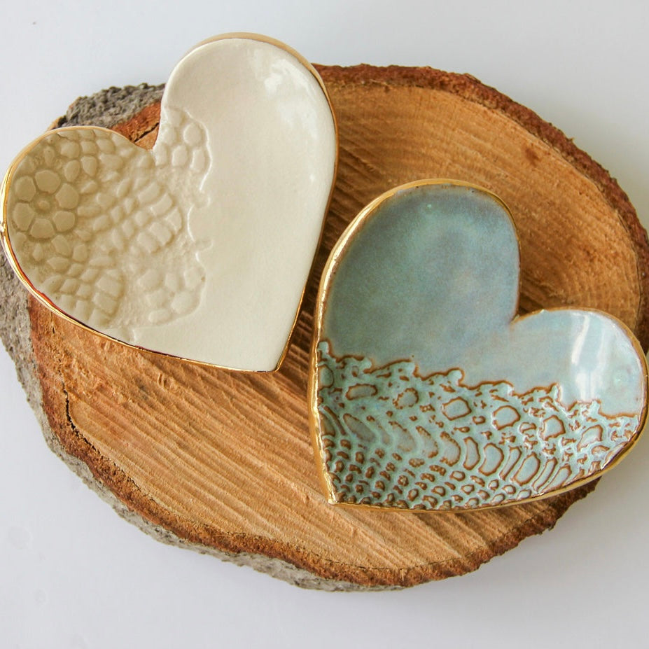 Delicate Lace Pressed Heart Ring Dish