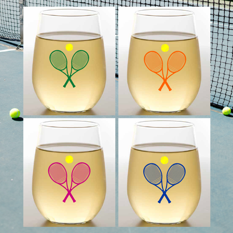 Shatterproof tennis themed wine glasses