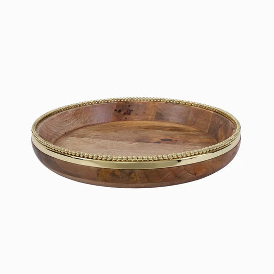 Round Tray In Natural & Gold