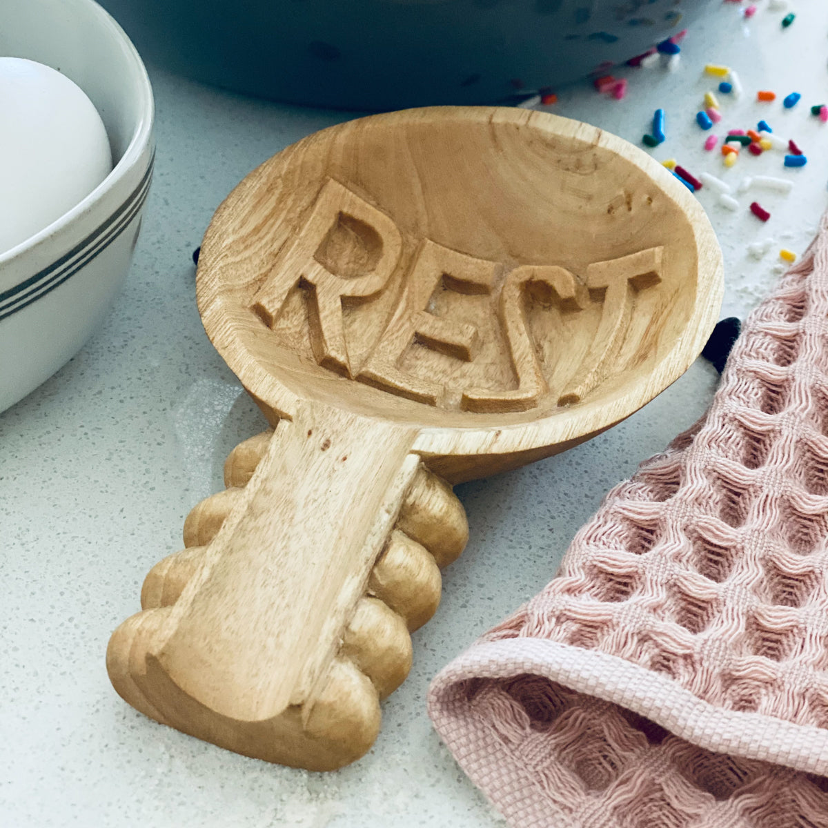 hand carved wooden spoon rest