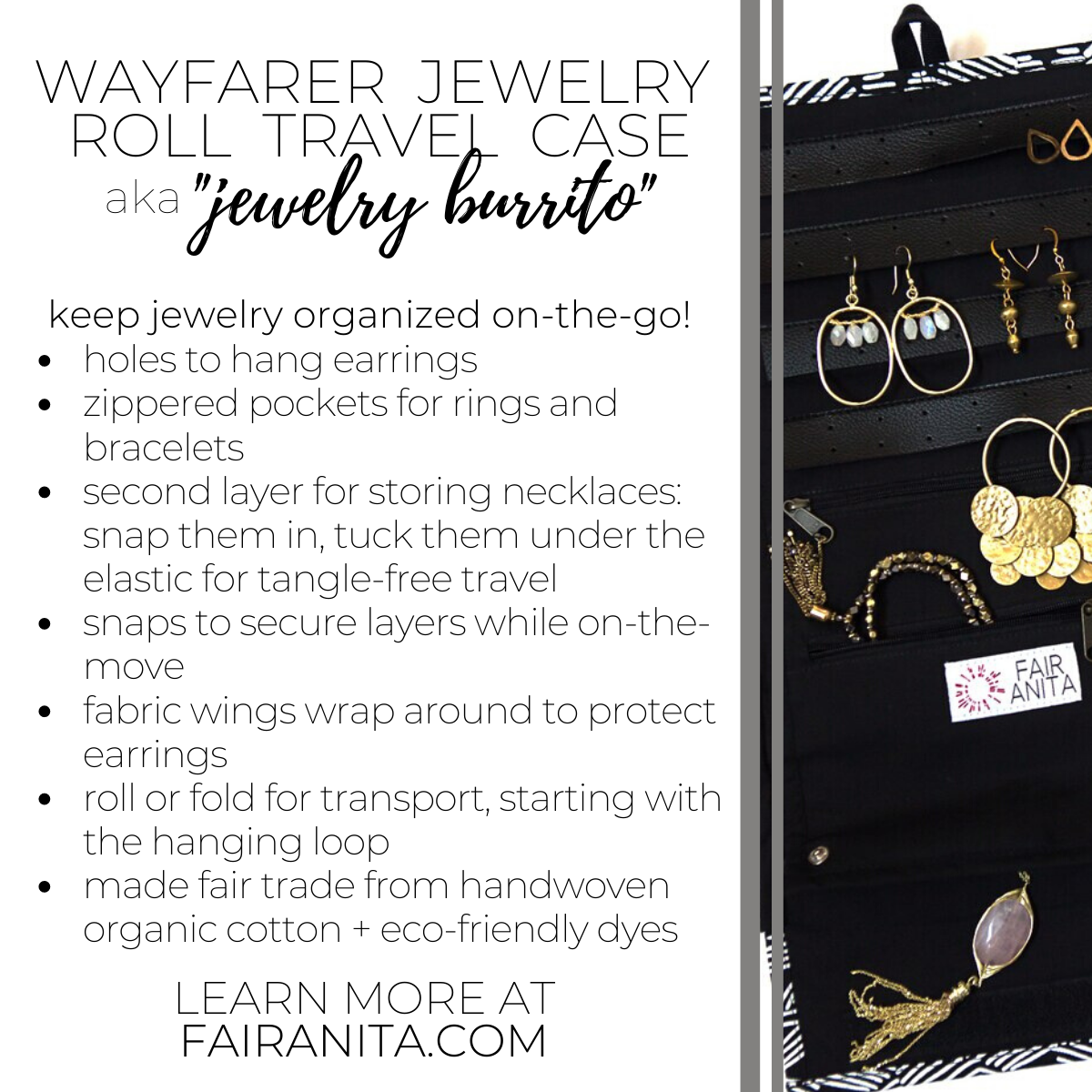 Wayfarer Jewelry Roll Travel Case Confetti Brown from Cambodia, Fair Anita