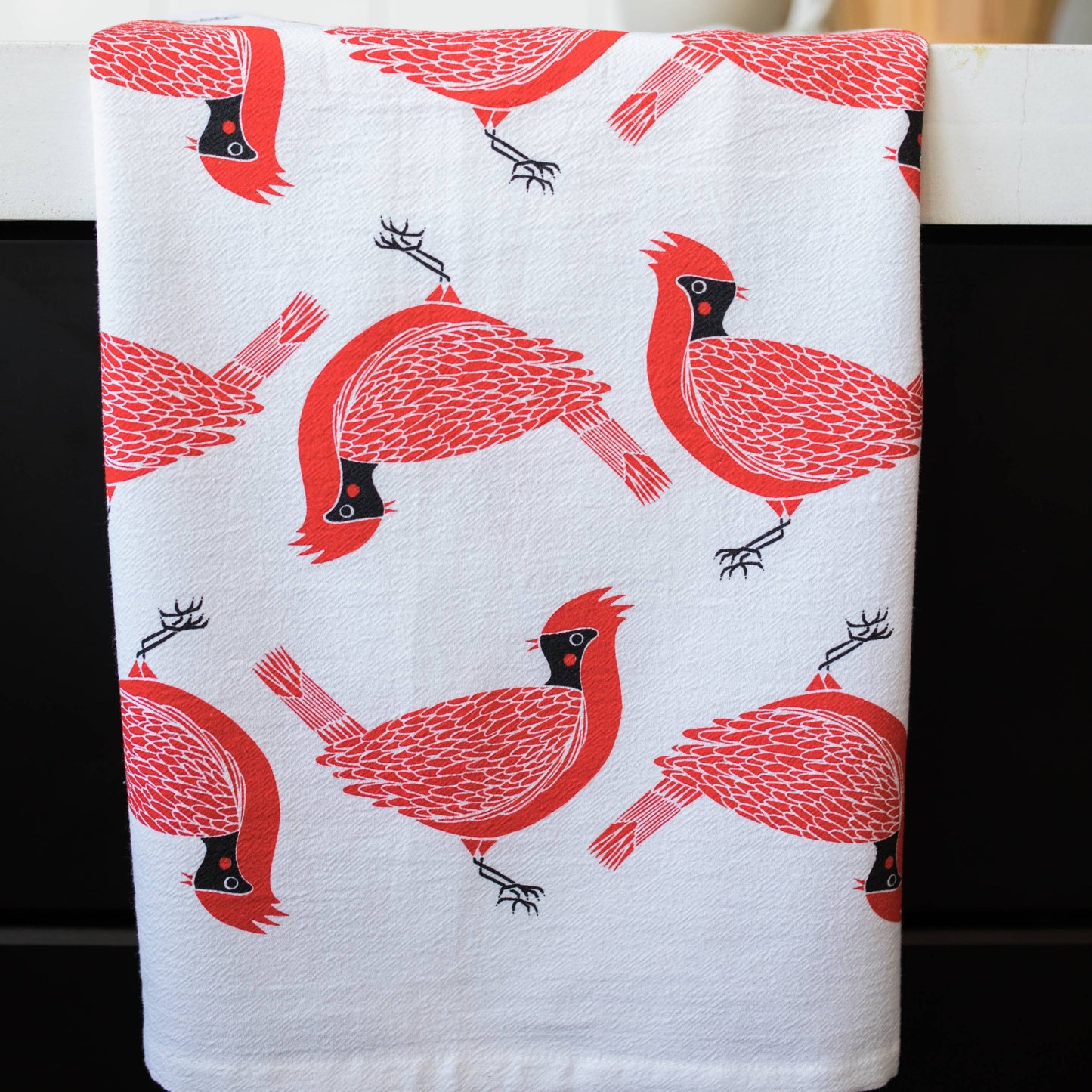 Cotton Cardinal print tea towel