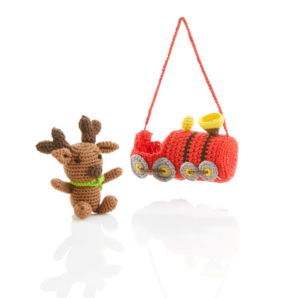 Conductor Moose Crocheted Ornament