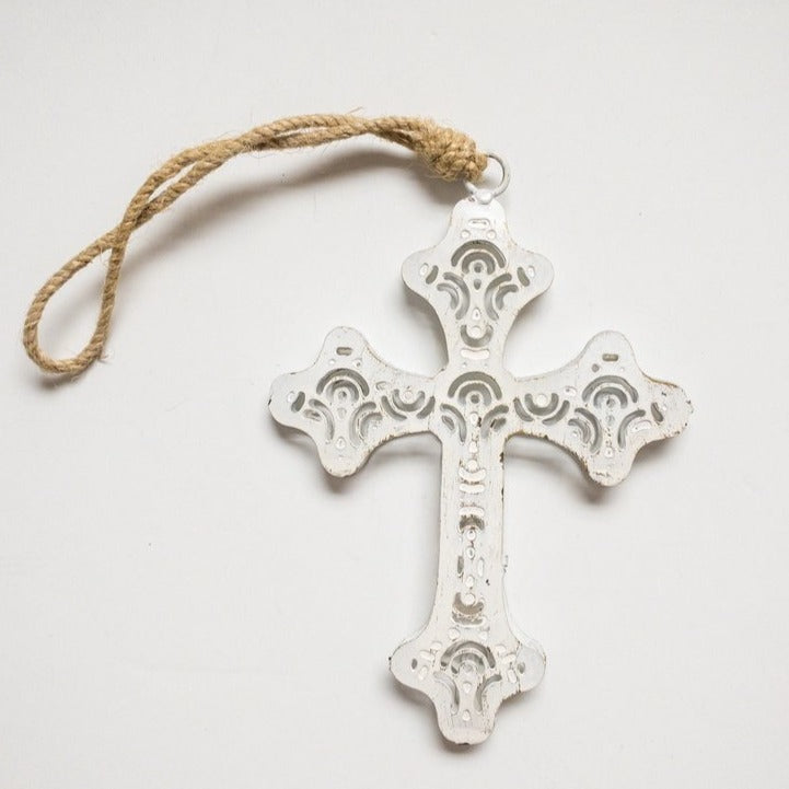 Metal white cross ornament