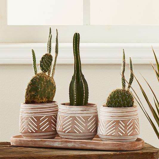 terracotta planters set of 3 geometric design