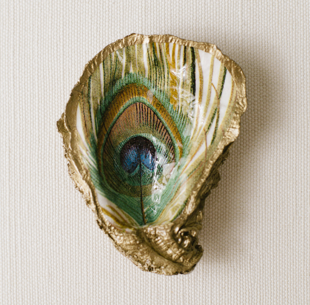 Peacock Feather Oyster Jewelry Dish